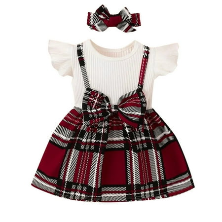 

Baby Clothing Girls Plaid Spring Summer Fall Bowknot Short Sleeve Princess Dress Clothes 9 Months-12 Months