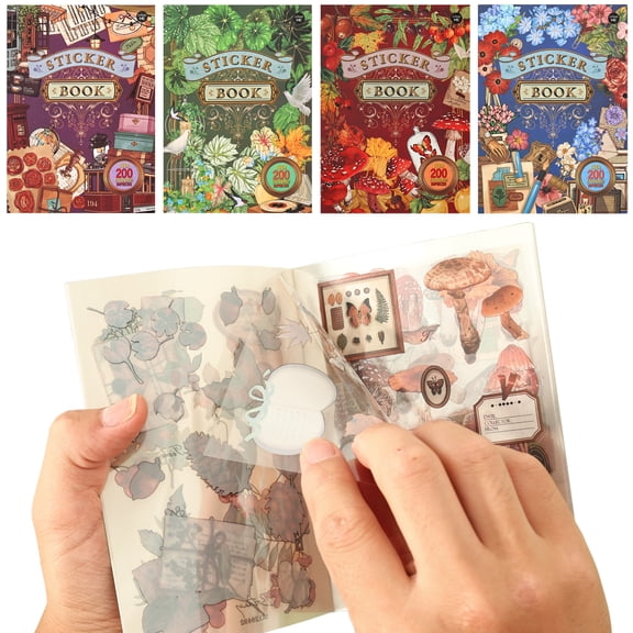 4 Book 80 SheetVintage Scrapbooking Sticker Book for Adults - Washi Journaling Stickers Ephemera Book for Junk Journal Supplies DIY Crafts Arts Decorative, Spring Flower Coffee Theme