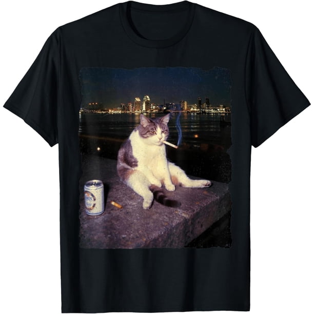 Cigarette Kitten Funny Smoking Cat Meme Stupid Brainrot Camiseta