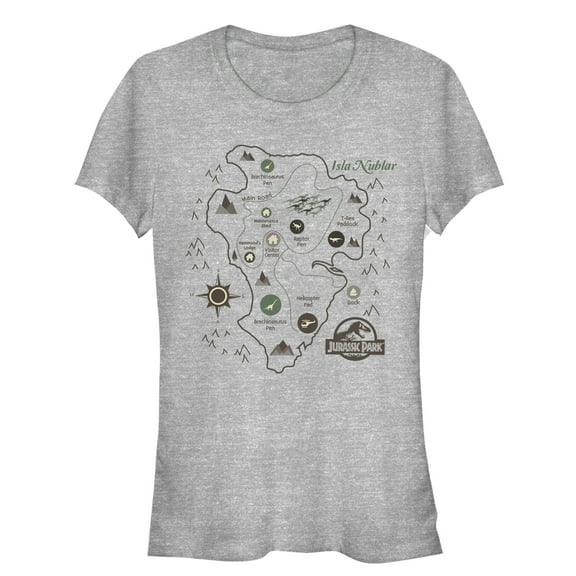 Junior's Jurassic Park Isla Nublar Map  Graphic Tee Athletic Heather Large