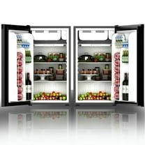 Demifill 3.2 Cu.ft. Mini Dorm Compact Refrigerator, Double-door Mini Fridge with Height-adjustable Glass Shelves, Compact Refrigerator with 7 Available Modes for Indoor, Black