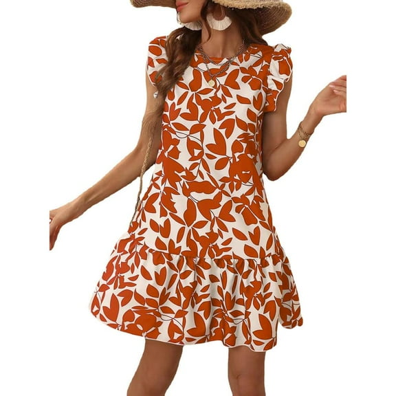 Yesfashion Summer Long Skirt Casual Loose Shirt Neck Short Sleeve Printed Dress Loose Dresses