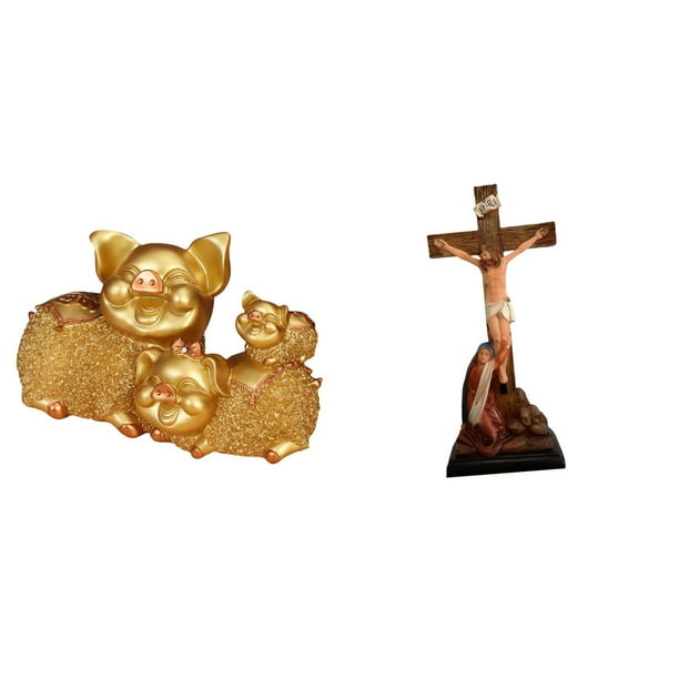 Figura de escritorio,Figura de cerdo de la suerte para decoración de escritorio de oficina y hogar,Estatua católica,Colección religiosa de la estatua de la Virgen María,Figura de la cruz de