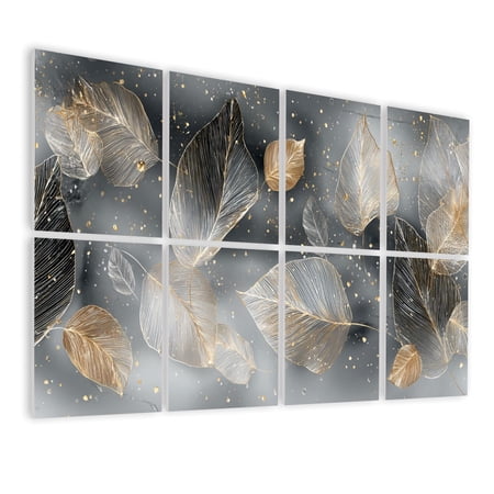 8 Pack Art Acoustic Panels Sound Absorbing Grey Yellow Abstract Leaf Botanical Leaves Skeleton Leaves Gold White Decorative Soundproof Wall Panels Self Adhesive for Nursery Game Room Bedroom 48 x32