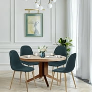 BAJYOJI 4-Piece Blue Scandinavian Velvet Dining Chair With Metal Legs In Oak Finish