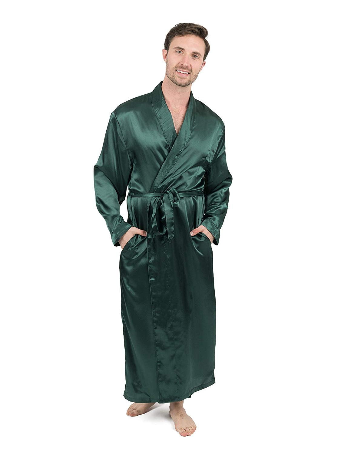 Leveret Mens Robe Christmas Satin Robe Robe Black Size Medium