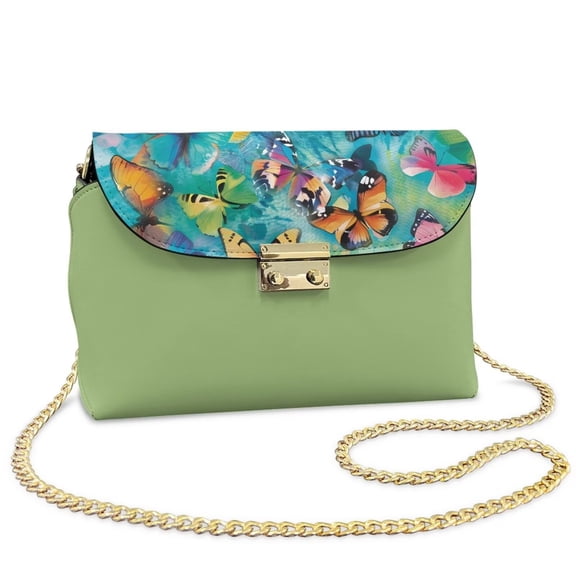 Pzuqiu Colorful Butterflies Crossbody Bags for Women Leather Lightness Vintage Functional Leather Quilted Shoulder Bag with Chain Strap Fashion Versatile for Teen Girls-Women