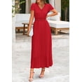 thumbnail image 3 of Vestido largo PRETTYGARDEN para mujer, verano 2025, cuello en V, con volantes, rojo, 3 of 8