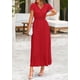 thumbnail image 3 of Vestido largo PRETTYGARDEN para mujer, verano 2025, cuello en V, con volantes, rojo, 3 of 8