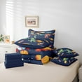 thumbnail image 5 of Feelyou Outer Space Dino Bedding Comforter Set 7pcs for Teens, Dreamy Rocket Queen Bedding Sets, Cute Cartoon Navy Reversible Queen Sheet Sets, Breathable Home Decor, 5 of 7
