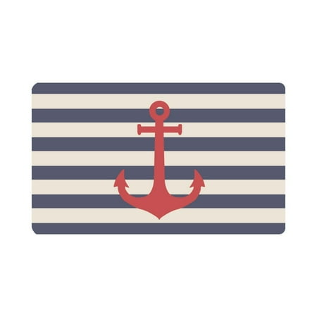 MKHERT Navy Blue Striped Marine Background with Nautical Anchor Doormat Rug Home Decor Floor Mat Bath Mat 30x18 inch