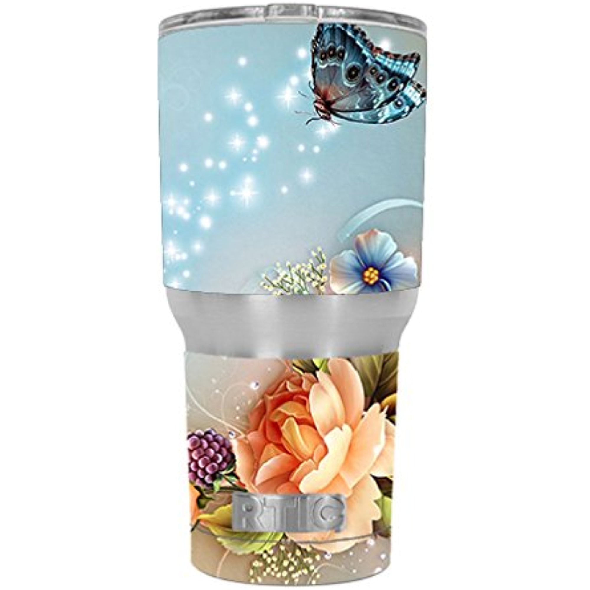 Butterfly Skin Decal for RTIC 30 oz Tumbler Cup / Floral Butterflies 6-piece kit 