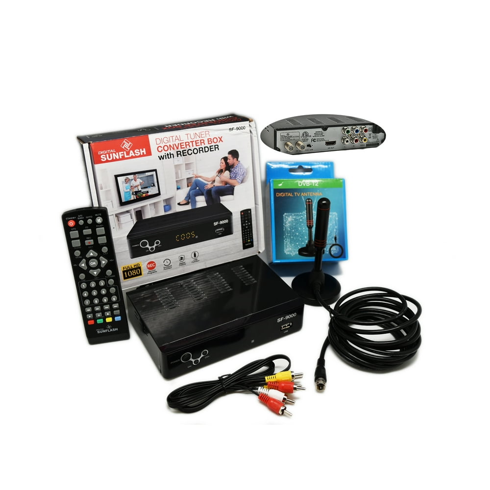 Digital To Analog TV Converter Box Receiver Tuner + Digital Indoor Outdoor Antenna With
