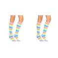 thumbnail image 2 of Sonducket 1 par de calcetines a rayas hasta la rodilla transpirabilidad calcetín fácil de combinar calcetín botas medias para disfraz de fiesta arcoiris rosa 2piezas Sonducket CBP288833, 2 of 6