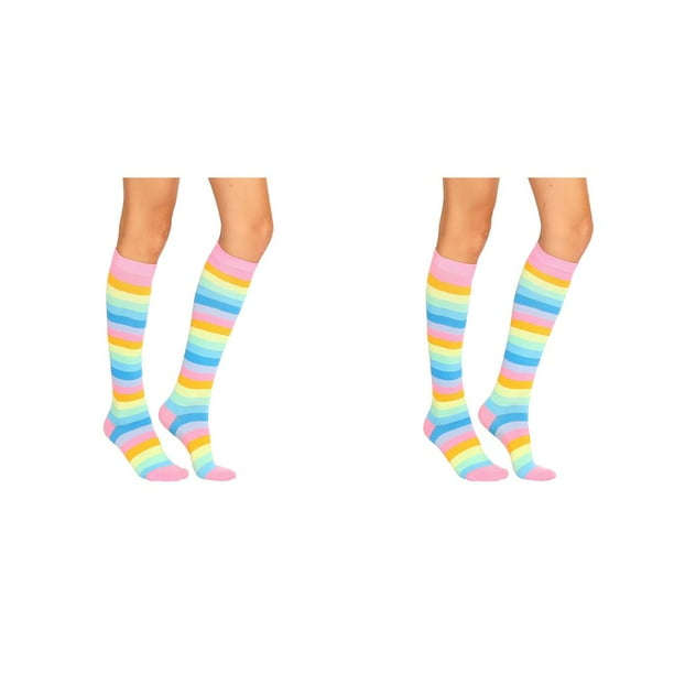 Calcetines a rayas hasta la rodilla de arcoiris transpirables antideslizantes flexibles Qarigey CBP288833