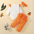 thumbnail image 4 of GYRATEDREAM 3Pcs Newborn Infant Girls Halloween Clothes Set Baby Long Sleeve Pumpkin Print Rompers Top + Trouser Pants + Headband Outfits for 0-12 Months, 4 of 8