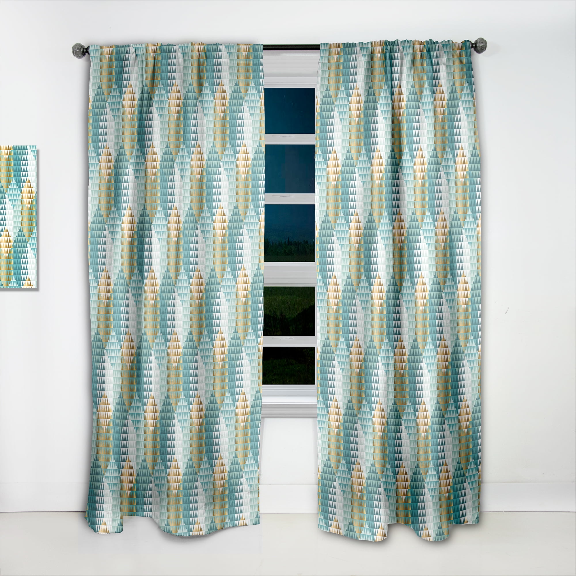 Designart 'Hexagon Retro Pattern VIII' Mid-Century Modern Curtain Panel