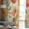 thumbnail image 4 of Sheer Curtains 63 inches Long, Red Tulip Eucalyptus Watercolor Floral Plants Retro Linen Light Filtering Sheer Window Curtains Rod Pocket Voile Drapes for Bedroom Living Room, 52"W x 63"L 2 Panels, 4 of 7