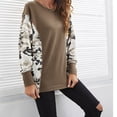 thumbnail image 2 of Las mujeres de manga larga superior de cuello redondo mangas Batwing impreso blusa Casual para oficina en casa, 2 of 6