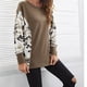 thumbnail image 2 of Las mujeres de manga larga superior de cuello redondo mangas Batwing impreso blusa Casual para oficina en casa, 2 of 6