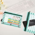 thumbnail image 4 of Dailycode 2 Pack Pencil Pouch for 3 Ring Binder Smooth Zipper Folders with Pockets Clear Window Pencil Case, Teal White Stripe, 4 of 6