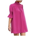 thumbnail image 7 of Wycnly Formal Dresses for Women Fashion Lantern Sleeve Smocked Loose Tshirt Mini Sundresses Elbow-Length Half High Neck Solid 2025 Summer Short Dress Hot Pink s, 7 of 7