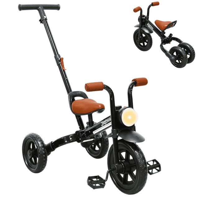 Triciclo 3 en 1 para Niños con Bastón, Bici y Bicicleta de Balance Plegable Torreta con Luz Soporta hasta 25 kg - Negro