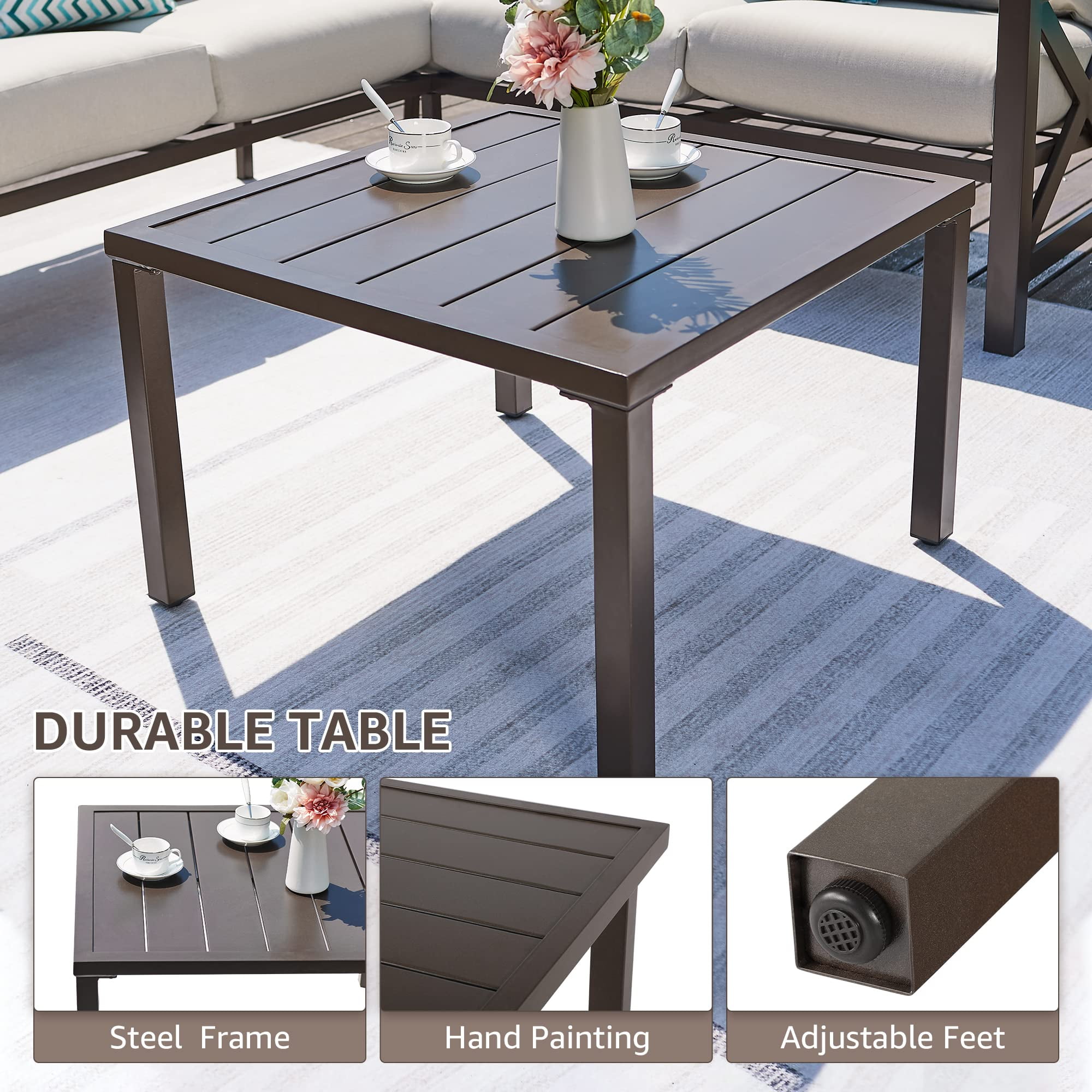 NATURAL EXPRESSIONS 6 Pieces Patio Furniture Sets, Metal Outdoor Sectional Furniture L Shape Patio Conversation Sets,Highback Frame,Metal Table,Large Waterproof Cover, 6.5" Olefin Cushions