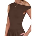 thumbnail image 4 of Women'S Summer Sleeveless Maxi Dress One Shoulder Casual Slim Swing Pleated Formal Dresses with Pockets Brown L, 4 of 9