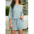 thumbnail image 2 of Women 2 Piece Outfits Sweater Sets Solid Off Shoulder Knit Suit Pullover & Shorts, 2 of 4