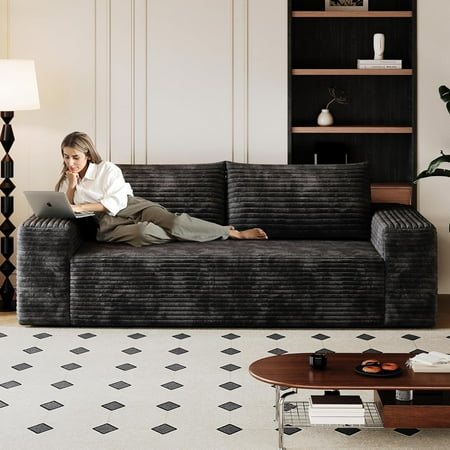 YWEN 63" Cloud Loveseat Boneless Sofa Couch in a Box, No Assembly Required 2 Seater Foam Compression Couches, Modern Living Room Floor Sofa Couch Corduroy Small Love Seat