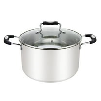 Millvado Stock Pot, 8.4 Quart Stainless Steel, Large StockPot With Clear Glass Lid, Steam Hole, Permanent Measurement Markings, Gas, Electric and Induction Compatible Boiling Pot