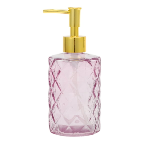 Unique Bargains 1 Pc Round Bottom Argyle Soap Dispenser 10.15oz Pink Gold Tone