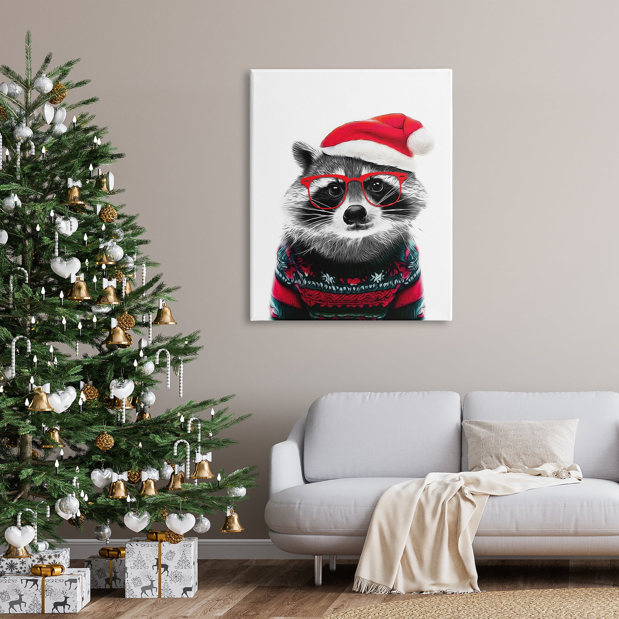 Stupell Industries Raccoon in Holiday Sweater Holiday Painting Gallery Wrapped Canvas Art Print Wall Art, 36 x 48