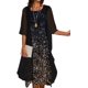 thumbnail image 3 of Vestido midi floral fluido con chaqueta, conjunto de 2 piezas, manga 3/4, vestido de gasa para invitados de boda, cóctel de verano Plus, 3 of 5