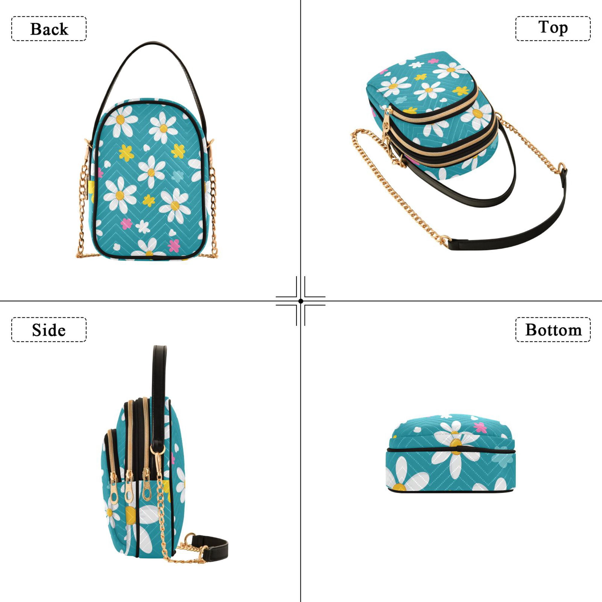 FORMRS Crossbody Bag for Women Quilted Travel Shoulder Cell Phone Purse with Chain Strap Handbag, Small Daisy