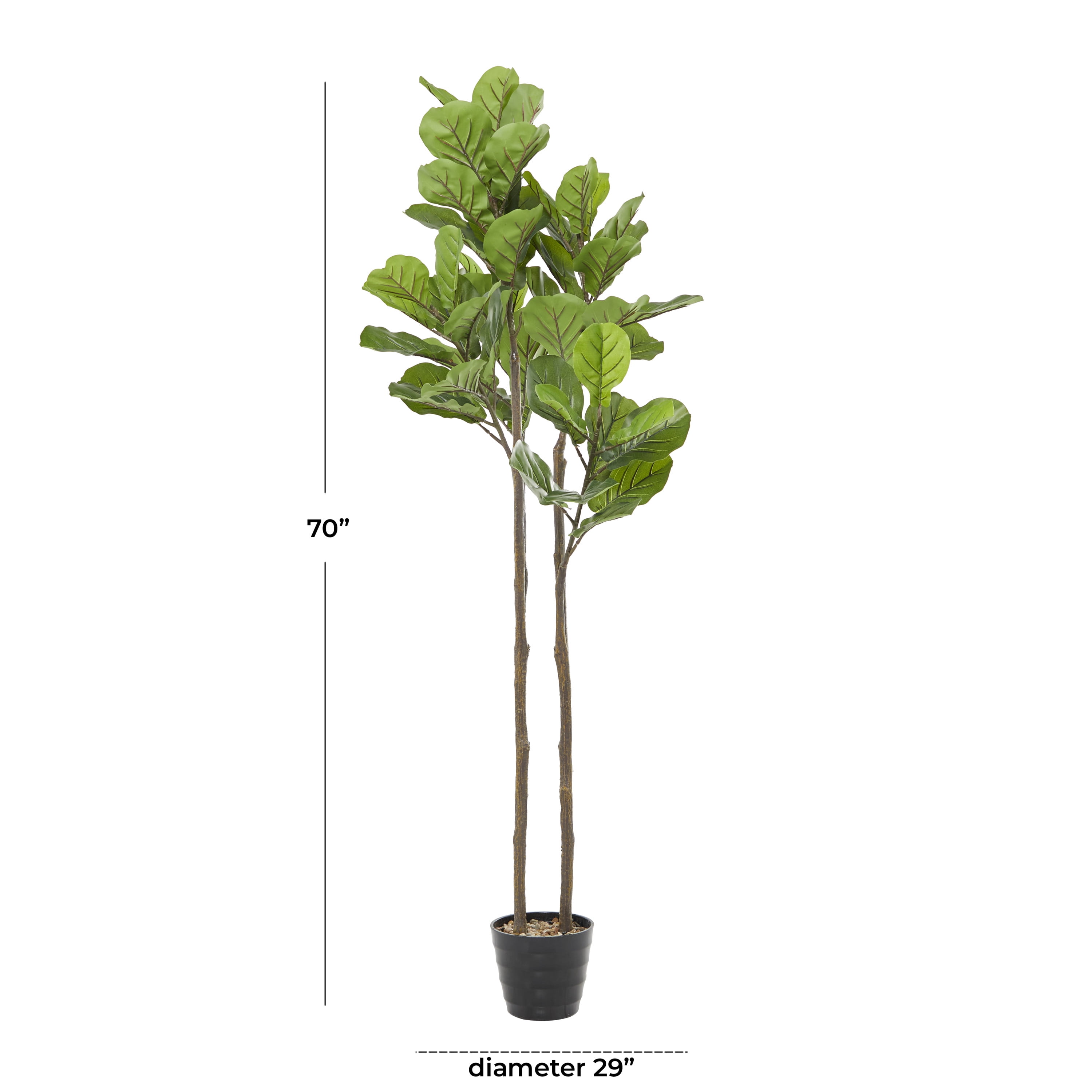DecMode 70" Artificial Fiddle Leaf Tree in Realistic Leaves and Black Melamine Pot