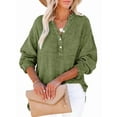 thumbnail image 1 of Womens Casual Button V Neck Long Sleeve Shirts Oversized Solid Blouses Tops Green L, 1 of 7