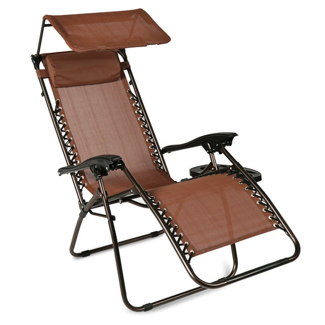 BELLEZE Zero Gravity Chair Shade Blocker Folding Chair Folding Chair Bungee Suspension Canopy Patio Brown