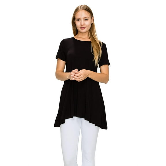 Black Short Sleeve Rayon Tunic