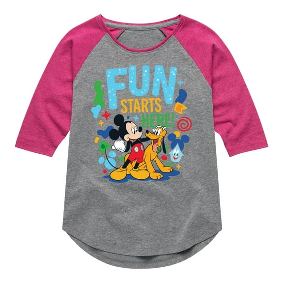 Disney Jr - Fun Starts Here Mickey Pluto - Toddler & Youth Girls Raglan Graphic T-Shirt