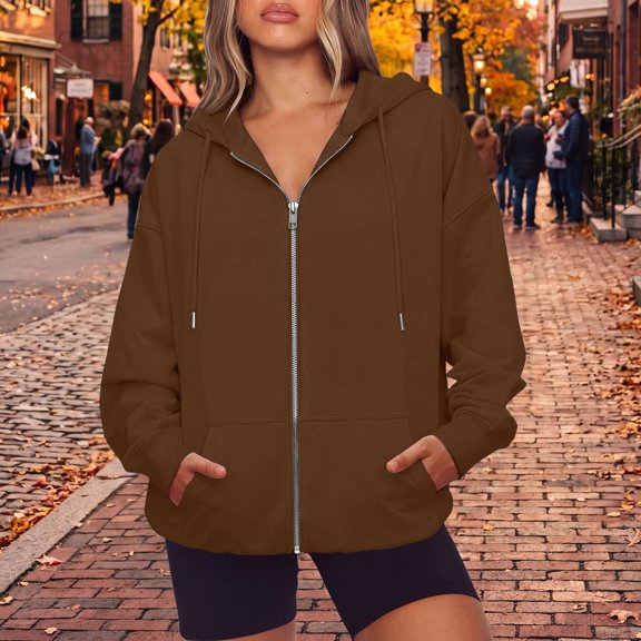 Resicozy Zip Up Hoodie Women Oversized Y2K Hoodies Casual Long Sleeve Sweatshirts Fall Spring Track Jackets with Pockets 2026 Brown S