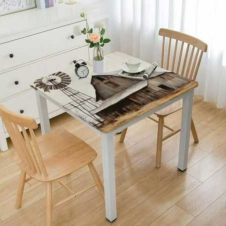 

FACANNAP Barn Windmill Detailed Painting Square Fitted Tablecloth Oil Resistant Wear Resistant Reusable Desktop Protection 100% Polyester Fiber 40*40