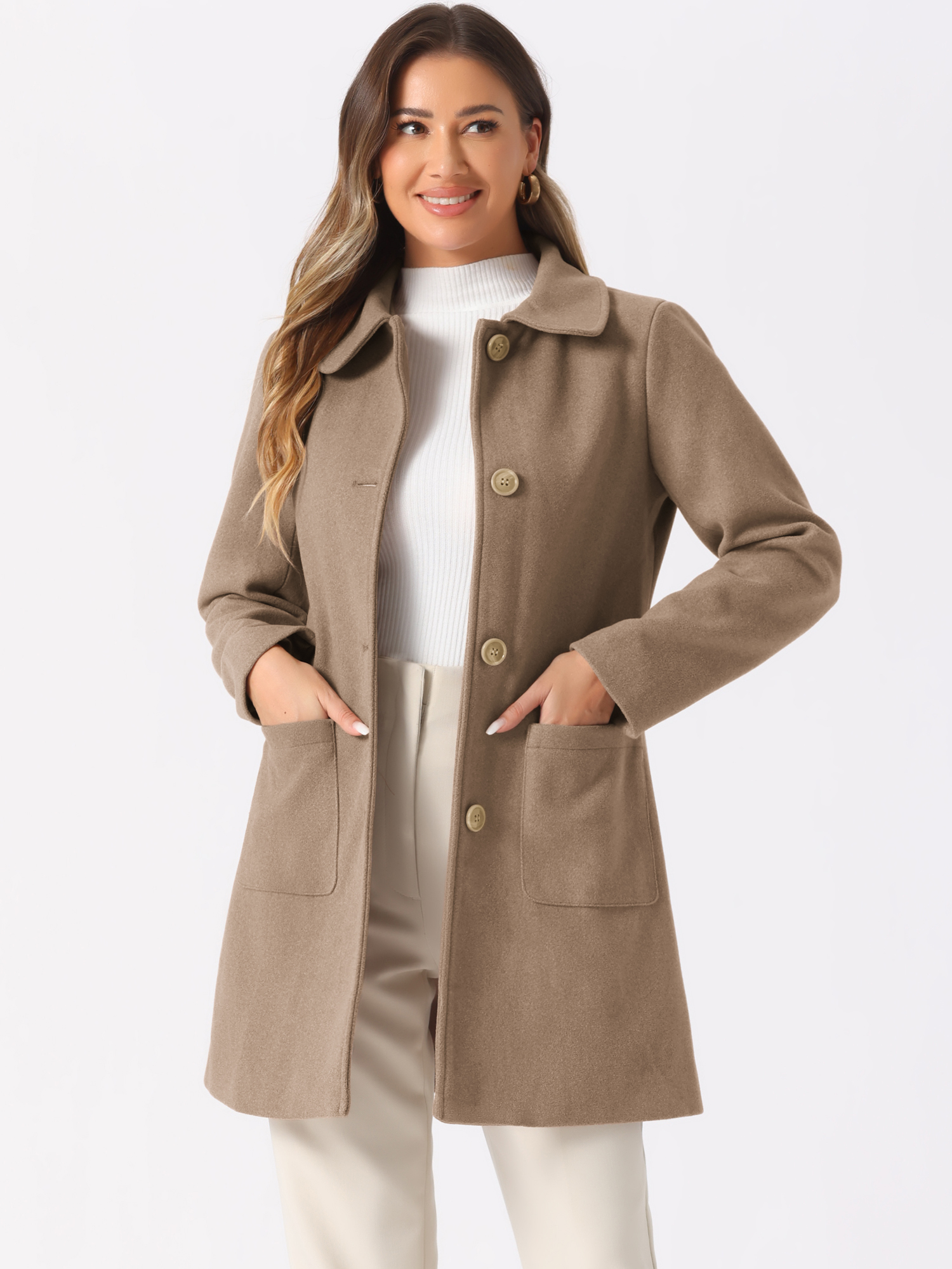 DARING DIVA Women's Single Breasted Winter Outwear Trench Coat Dark Beige M