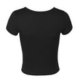 thumbnail image 7 of Jzuxvd Womens Summer Sexy Short Sleeve Square Neck Double Lined Basic Slim Fit Crop T Shirt Black S, 7 of 7