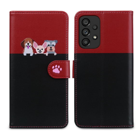 Mantto for Samsung Galaxy A53 5G Wallet Case with Wrist Strap,Cute Animal Pattern PU Leather Magnetic Clasp Folio Flip Kickstand Credit Card Slots & Cash Pocket Shockproof Slim Phone Case, Black