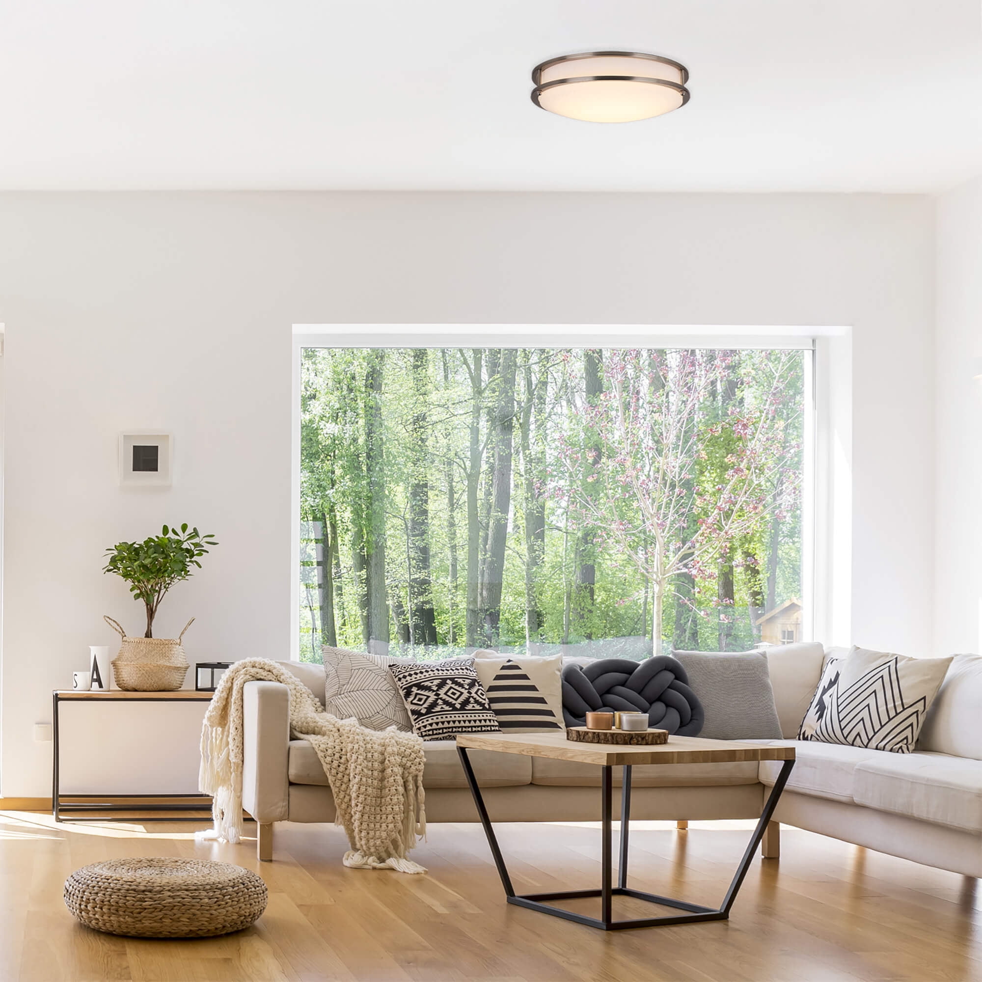 Design House Ripon Modern 14.5" Satin Nickel Dimmable LED Ceiling Light