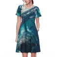 thumbnail image 1 of Bixox Robe d'Été à Manches Courtes pour Femmes Robe Ample Longueur Genou avec Poches-Airplane Shark, 1 of 7