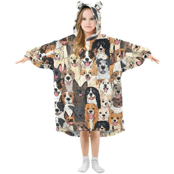 Happy Dogs ﻿Wearable Blankets Hoodie Oversize Sherpa Wearable Soft Blanket Warm Cozy 3-14 Age