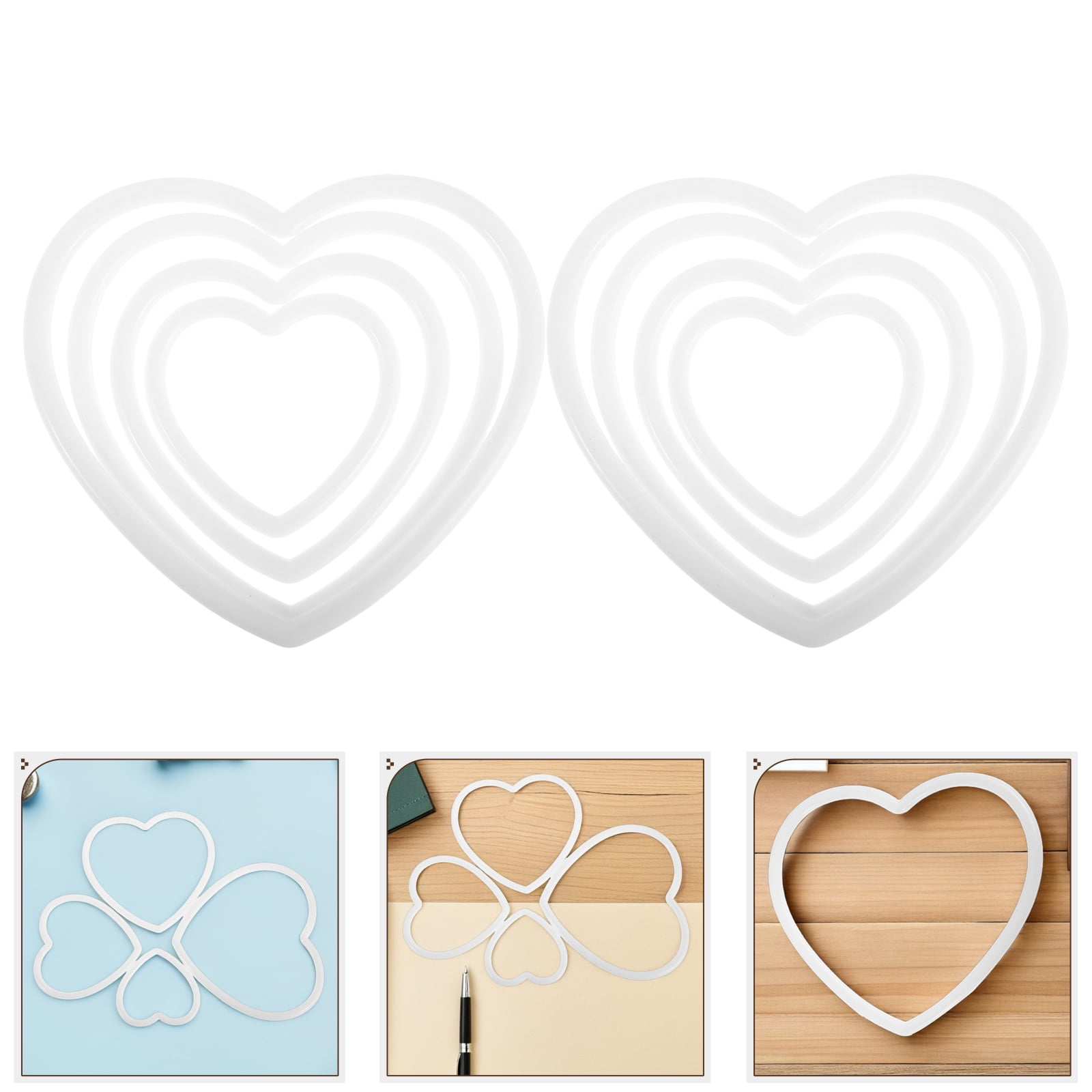 OFFIGAM White Plastic Heart Craft Hoop Dream Catcher Floral Wreath 36 Pieces